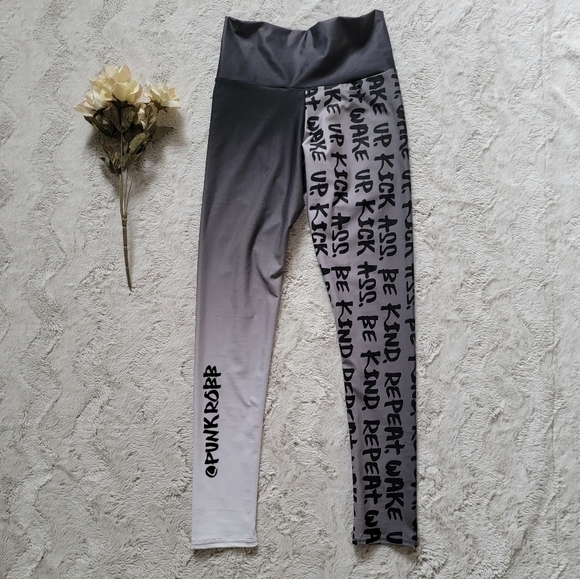 Punk Robb "Wake Up. Be Kind. Repeat" Ombre Gray Leggings Size M - Picture 2 of 13